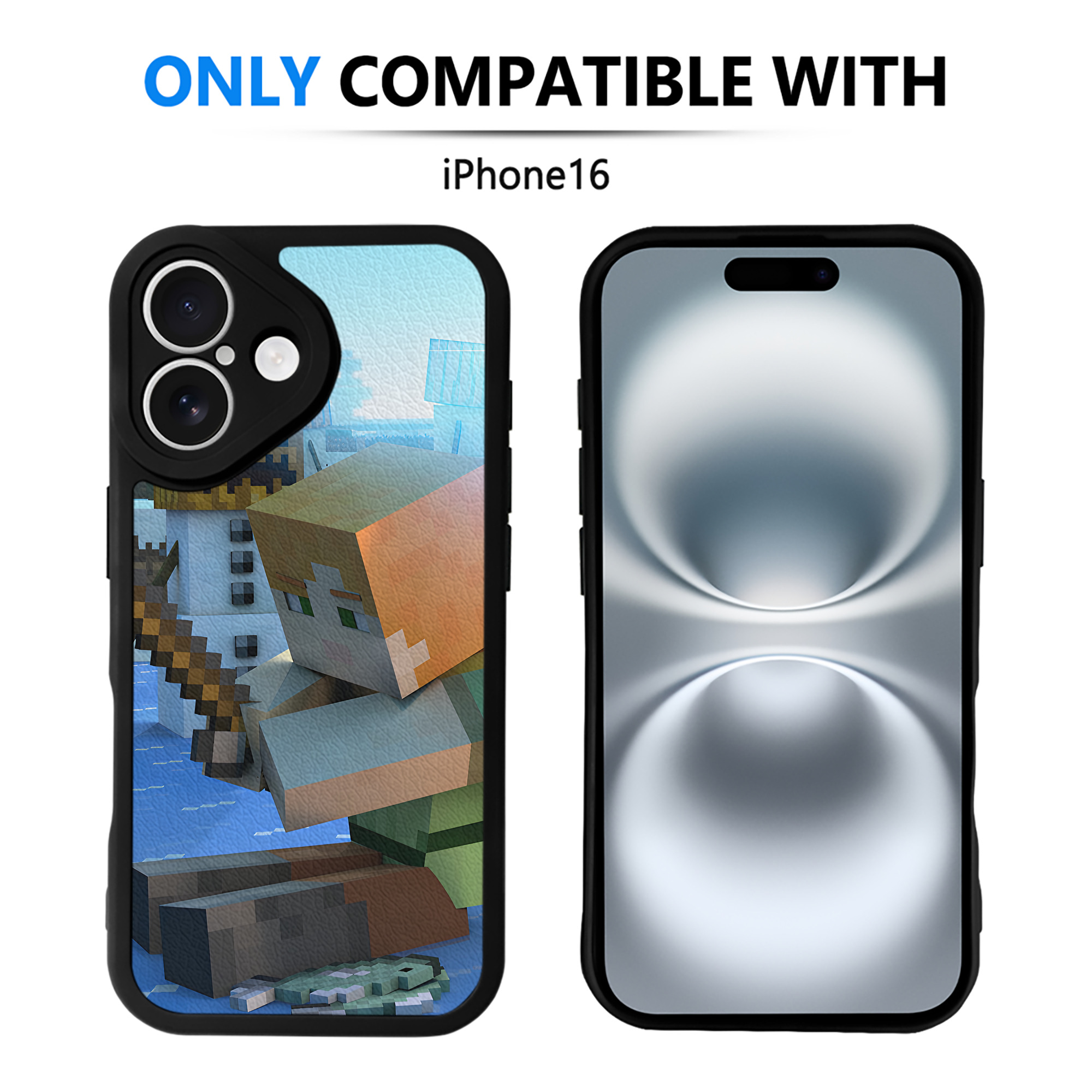 （画像用） マインクラフト ブロックの世界 Minecraft MC Block world 【iPhone 16シリーズ対応】シリコンスマホケース（レザー調） 材質：シリコン